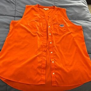 Orange Button Down Sleeveless Shirt